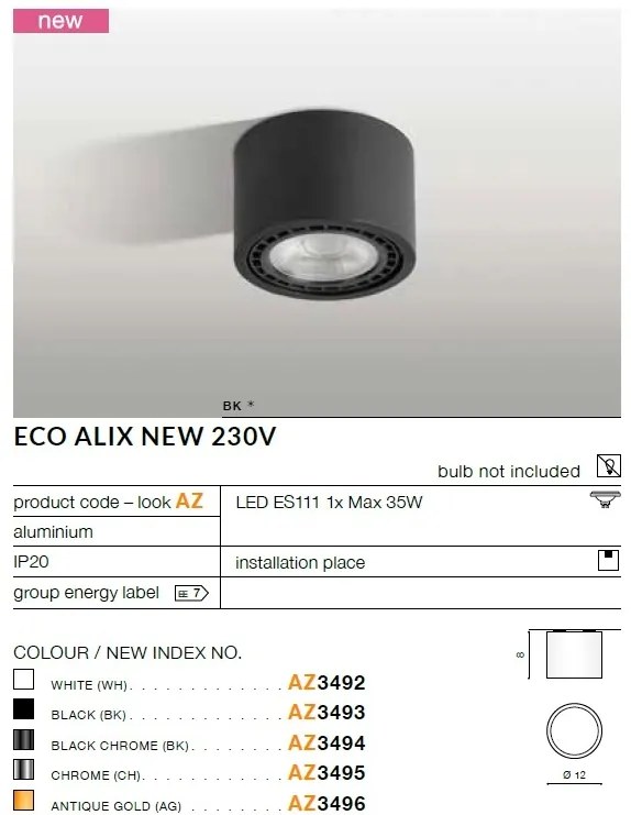 Spot aplicat de tavan/plafon ECO ALIX NEW crom ZZ AZ3495