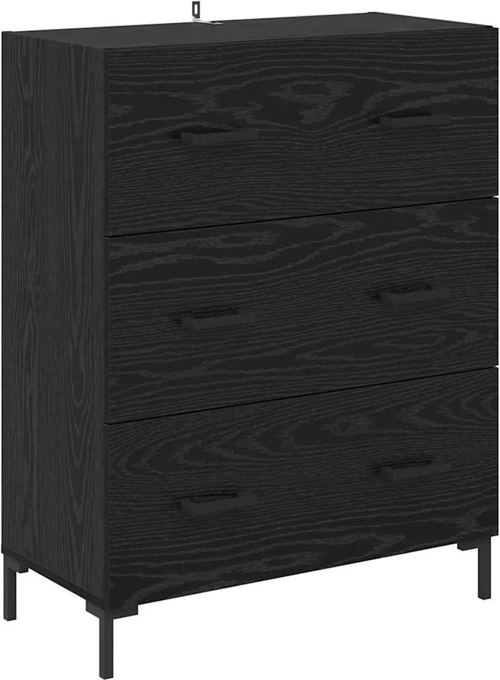 vidaXL Bufet Stejar Negru 69,5 x 34 x 90 cm Lemn Ingineresc și Fier