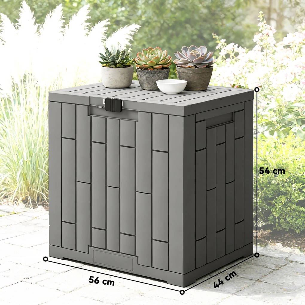 Outsunny Ladă de Grădină 114L din Rășină Impermeabilă și Anti-UV cu Închidere cu Cheie, 56x44x54 cm, Gri | Aosom Romania