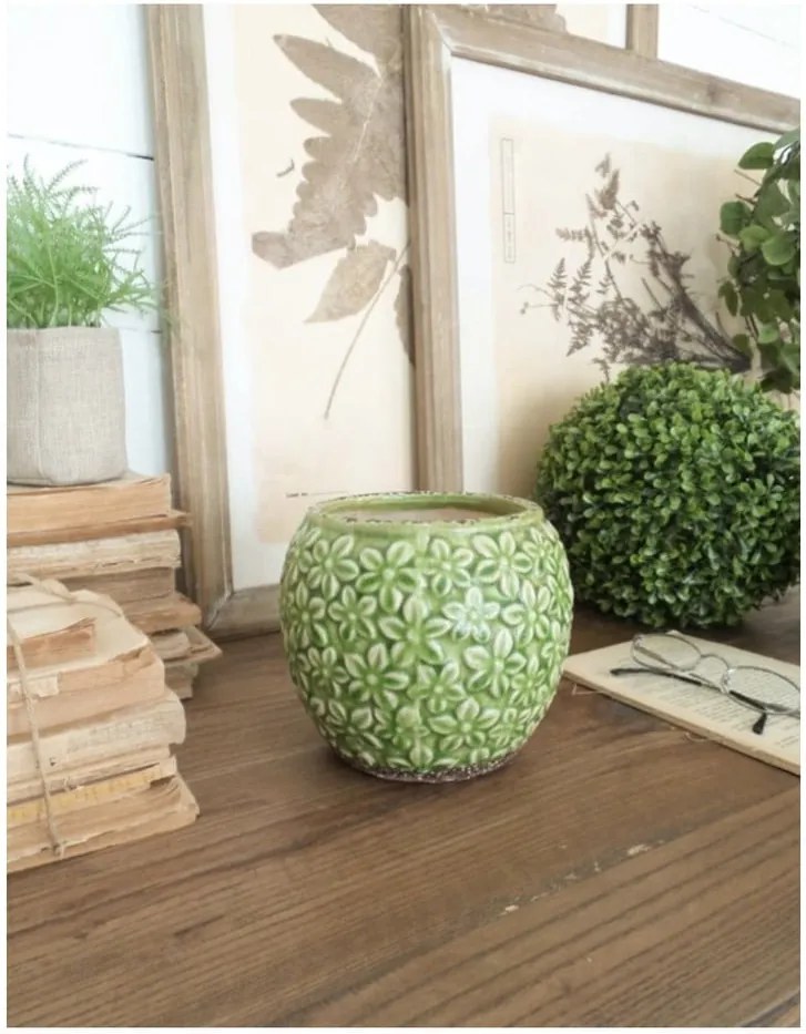 Set 2 ghivece din ceramică Orchidea Milano, înălțime 14 cm, verde