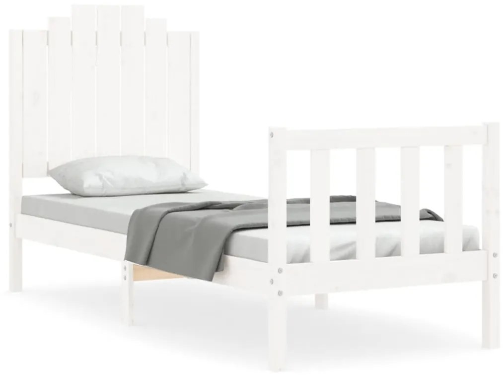 3192257 vidaXL Cadru de pat cu tăblie single mic, alb, lemn masiv