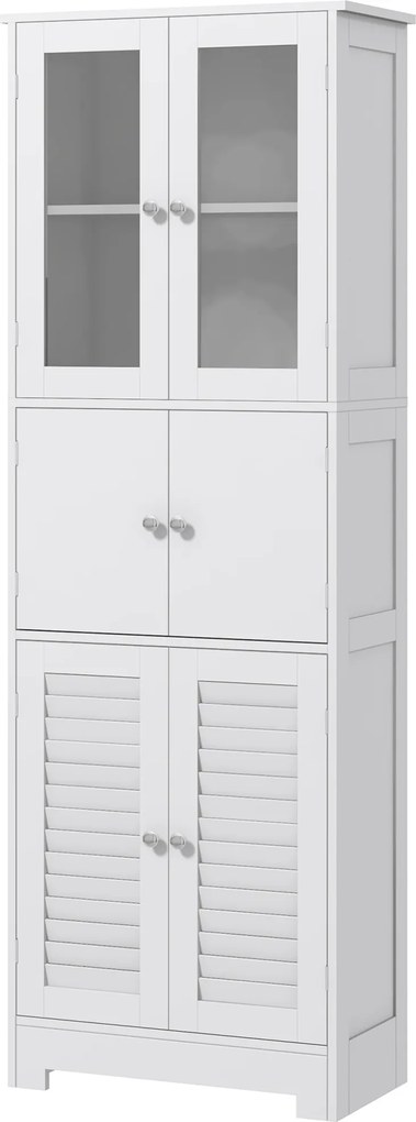 HOMCOM Dulap pentru Baie cu 3 Uși Duble din Lemn 60x30x170.5 cm, Alb | Aosom Romania