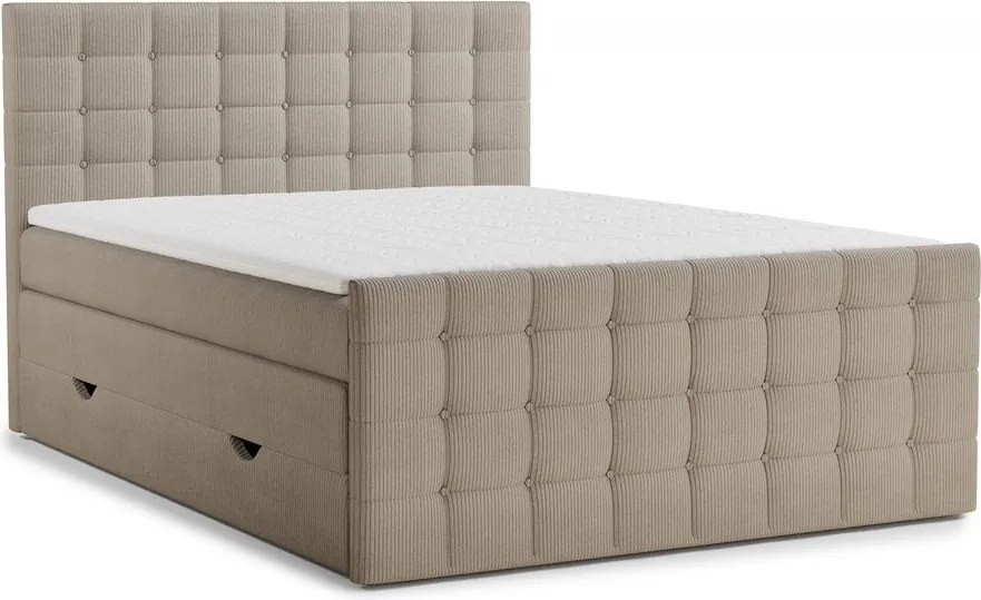 Pat boxspring bej cu spațiu de depozitare 200x200 cm Tasca – Maison de Rêve