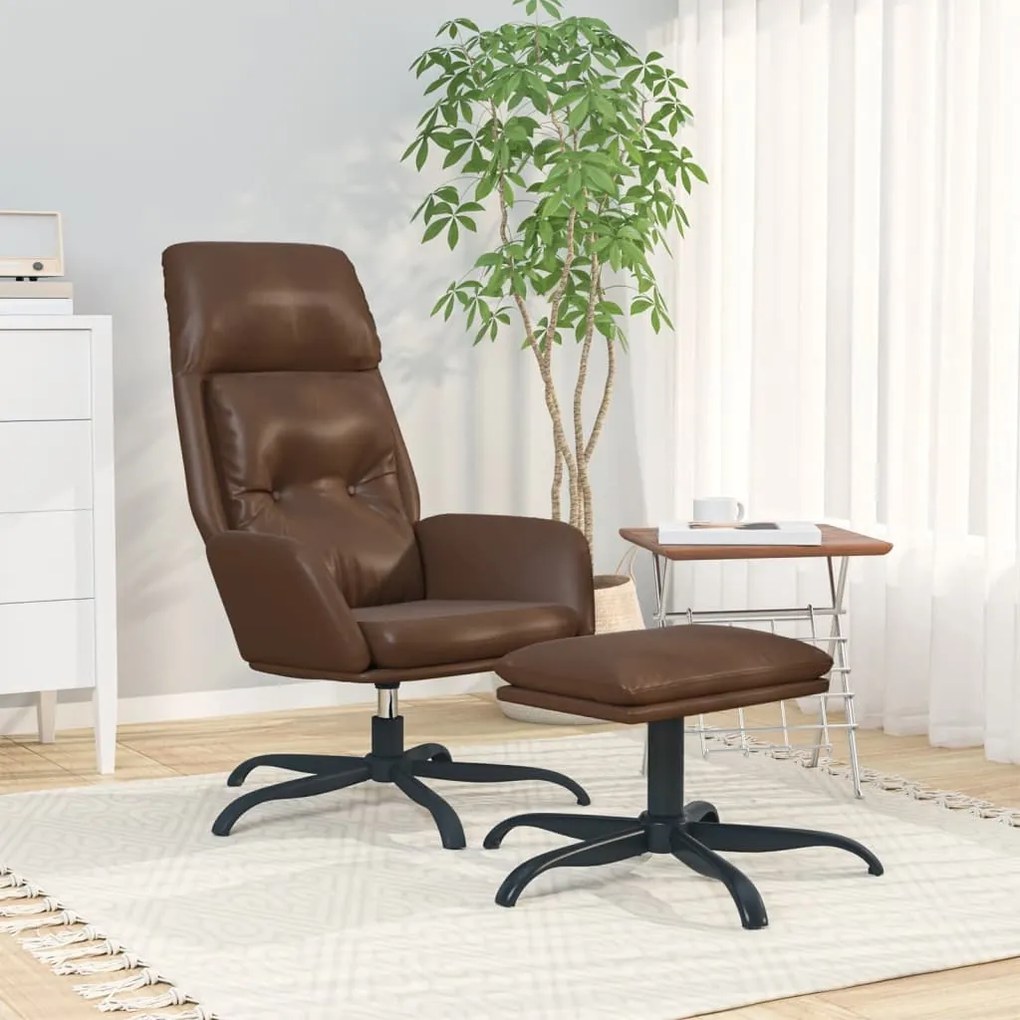 3097747 vidaXL Scaun de relaxare cu taburet, maro lucios, piele ecologică