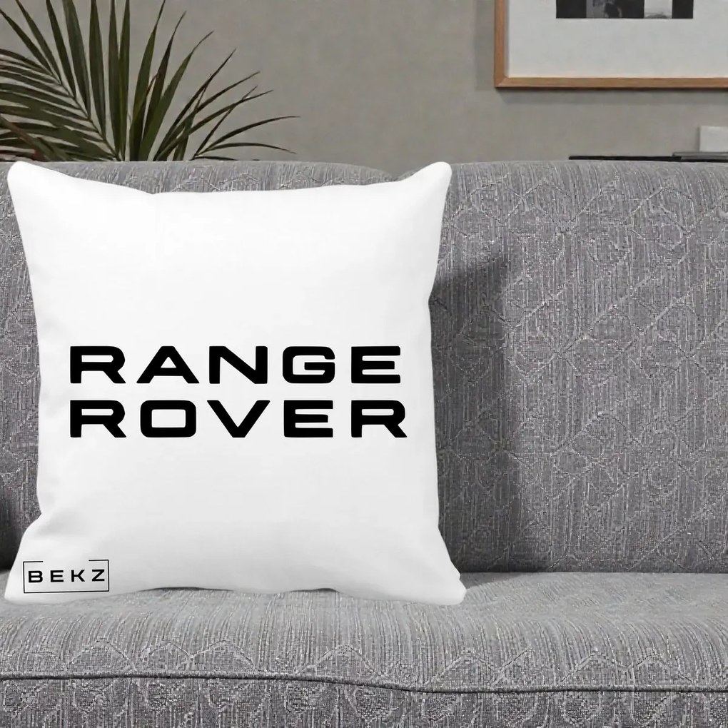 Perna Personalizata cu emblema Range Rover, 40x40 cm, Alba Mata, Husa Detasabila, Perna Inclusa, BEKZ®