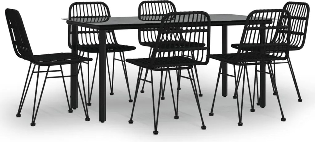 vidaXL Set mobilier de grădină, 7 piese, negru, poliratan