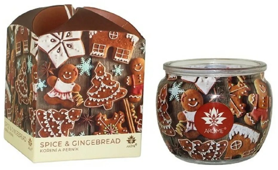 Lumânare în sticlă și cutie Arome, Spice&Gingerbread, 90 g
