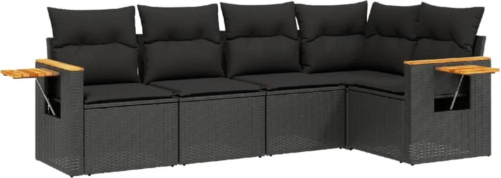 vidaXL Set mobilier de grădină cu perne, 5 piese, negru, poliratan