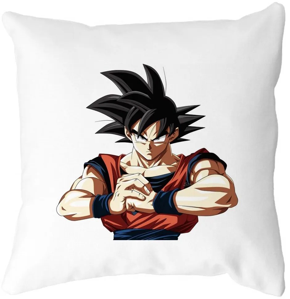 Perna Decorativa cu Dragonball Goku 2, 40x40 cm, Alba, Mata, Husa Detasabila, Burduf