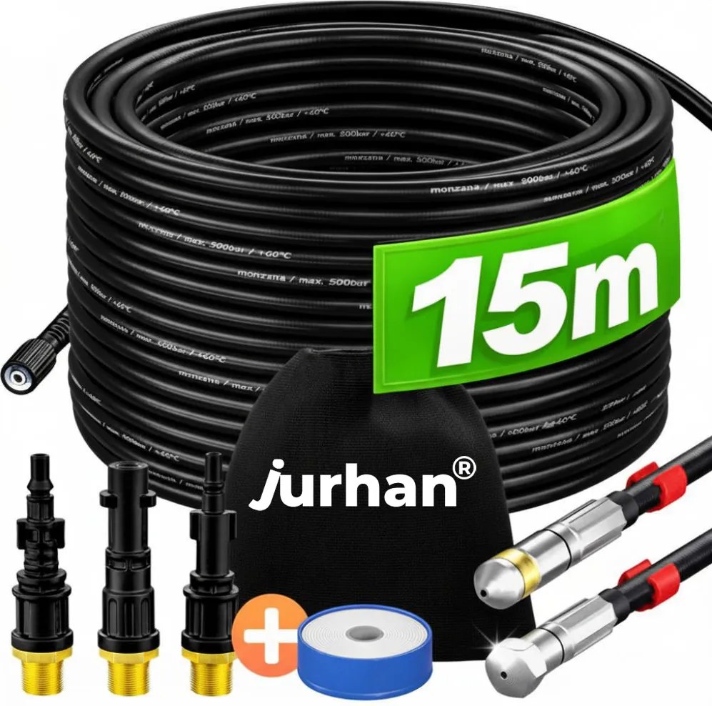 Set de curățare țevi Premium, 15 m, negru Jurhan