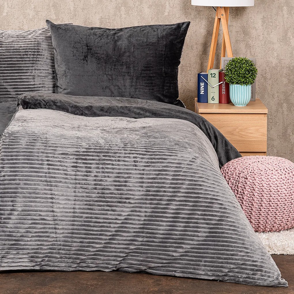 Lenjerie de pat din micro-flanelă 4Home Stripe, gri, 140 x 200 cm, 70 x 90 cm