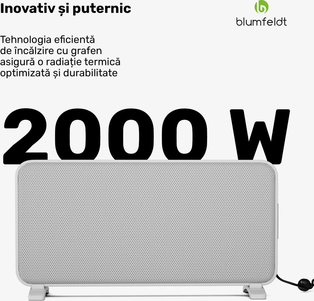 Blumfeldt Încălzitor cu infraroșu SwiftWave, 2000 W, până la 20 m², aplicație de control tactil, grafenă