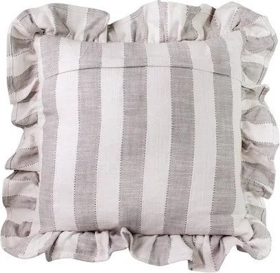Față de pernă din bumbac organic, bej și alb, model în dungi cu volănaș decorativ, 45 × 45 cm, „Ida Stripe"