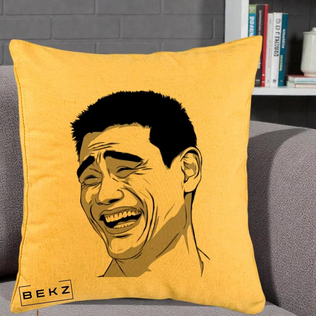 Perna Decorativa Yao Ming Meme, 40x40 cm, Galben, Husa Detasabila, Perna Inclusa, BEKZ®