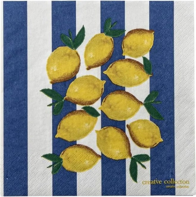 Set 20 șervețele din hârtie FSC Mix, multicolor, imprimeu cu lămâi, modele diferite pe față și verso, 33 x 33 cm, „Limone”