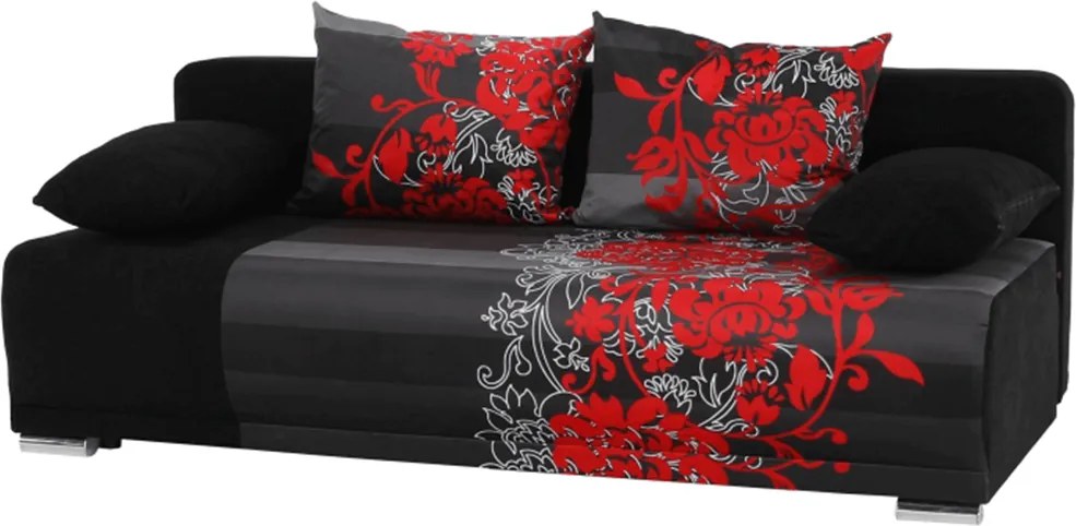 Canapea extensibilă, neagră/cu model, REMI NEW