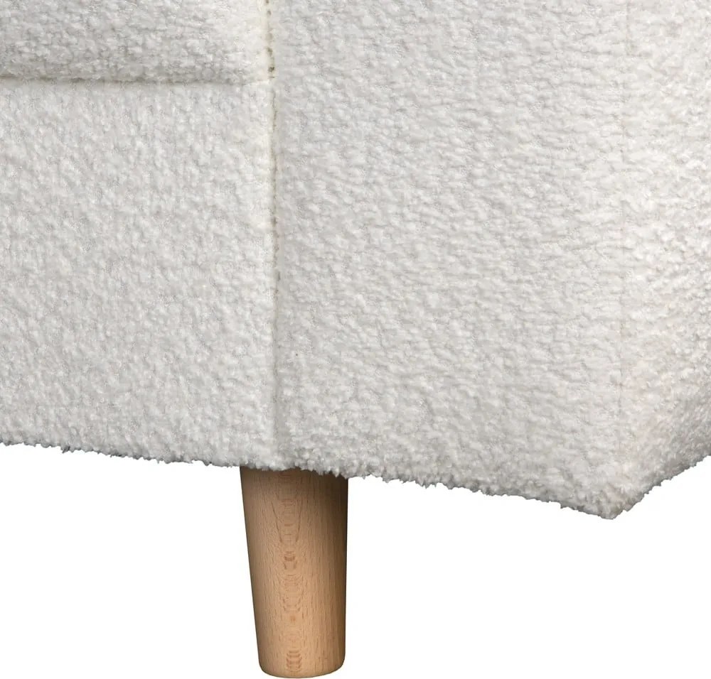 Colțar alb cu tapițerie din stofă bouclé (cu colț pe partea stângă ) Ariella – Ropez