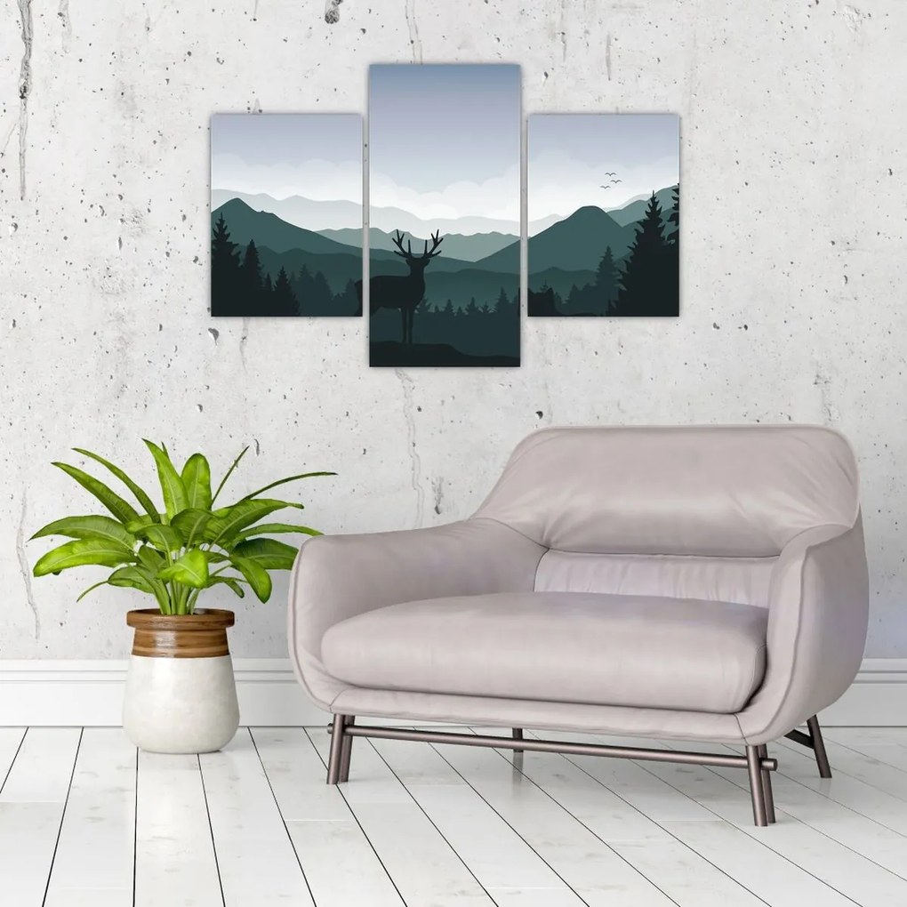 Tablou - Cerb cu lup pe stânci (90x60 cm)