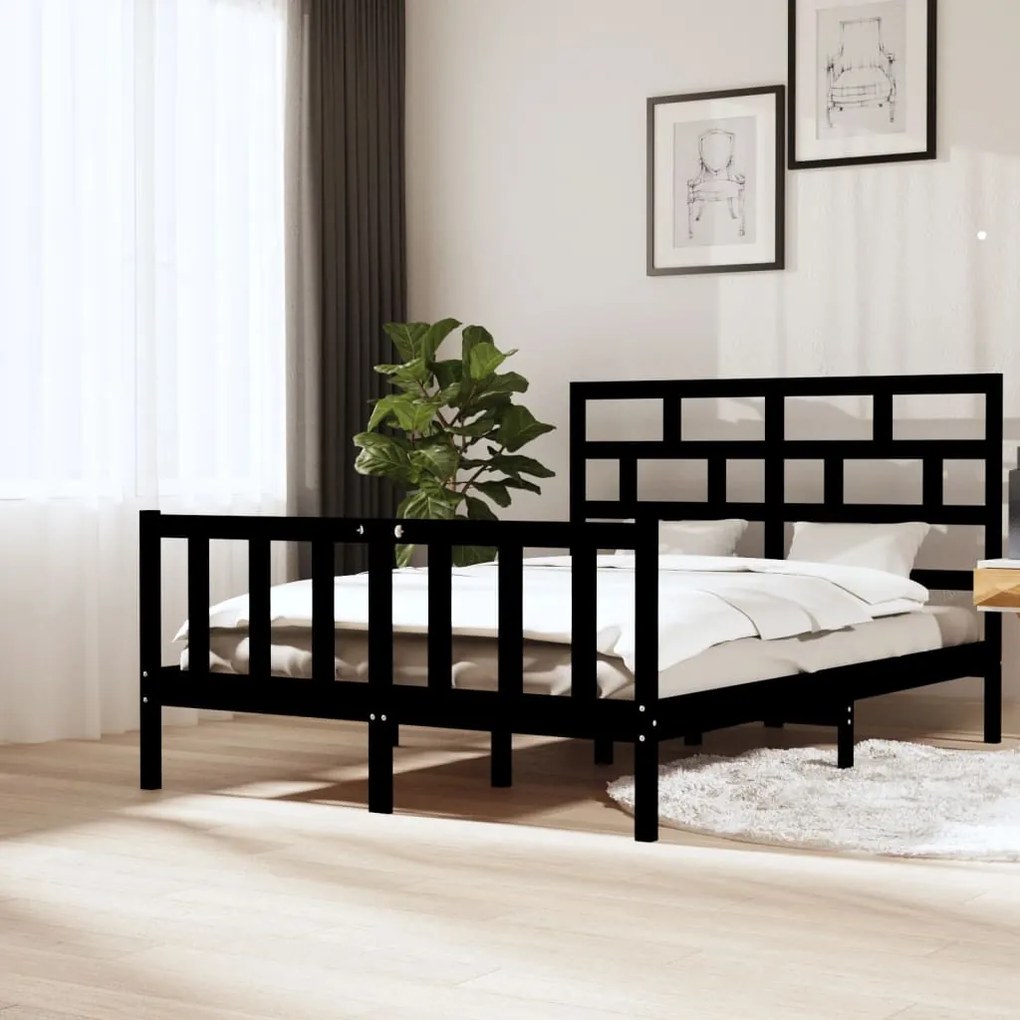 3101362 vidaXL Cadru de pat, negru, 160x200 cm, lemn masiv de pin