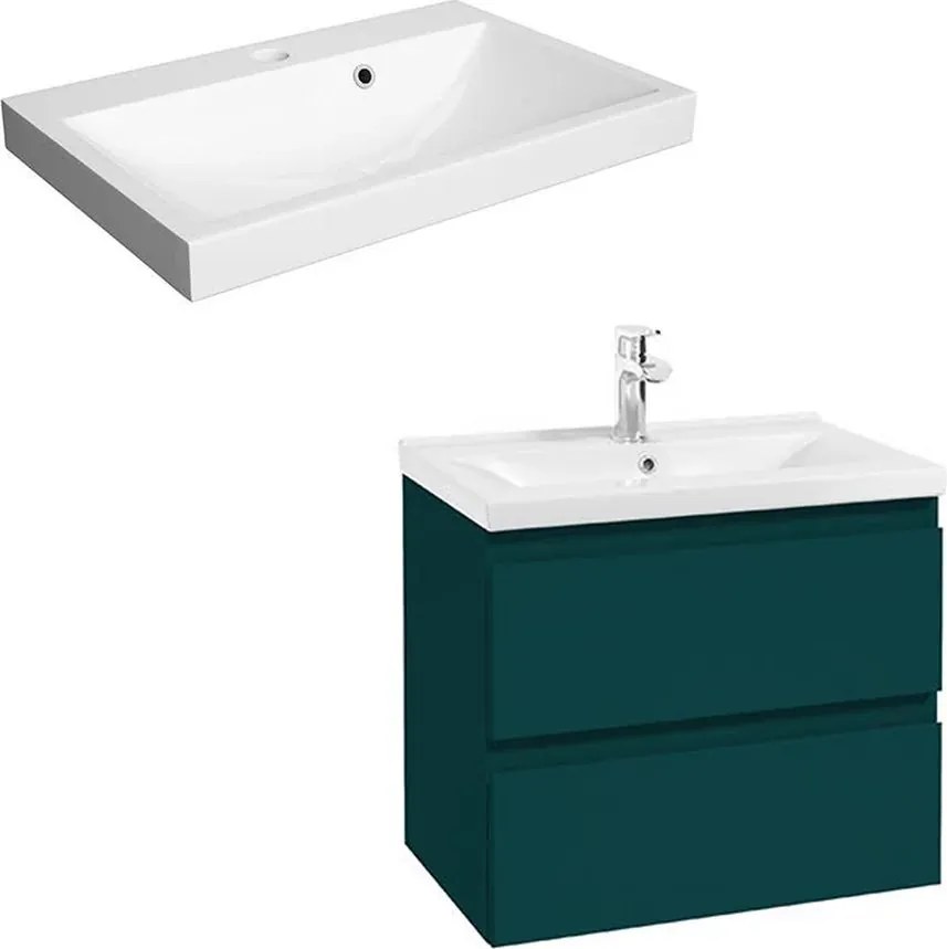 Set dulap baza suspendat Defra Como verde cu lavoar compozit Olex 60