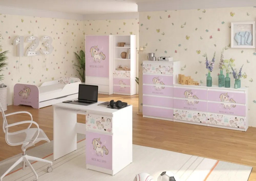 Pat pentru copii MIKI 160 x 80 cm cu motiv unicorn roz
