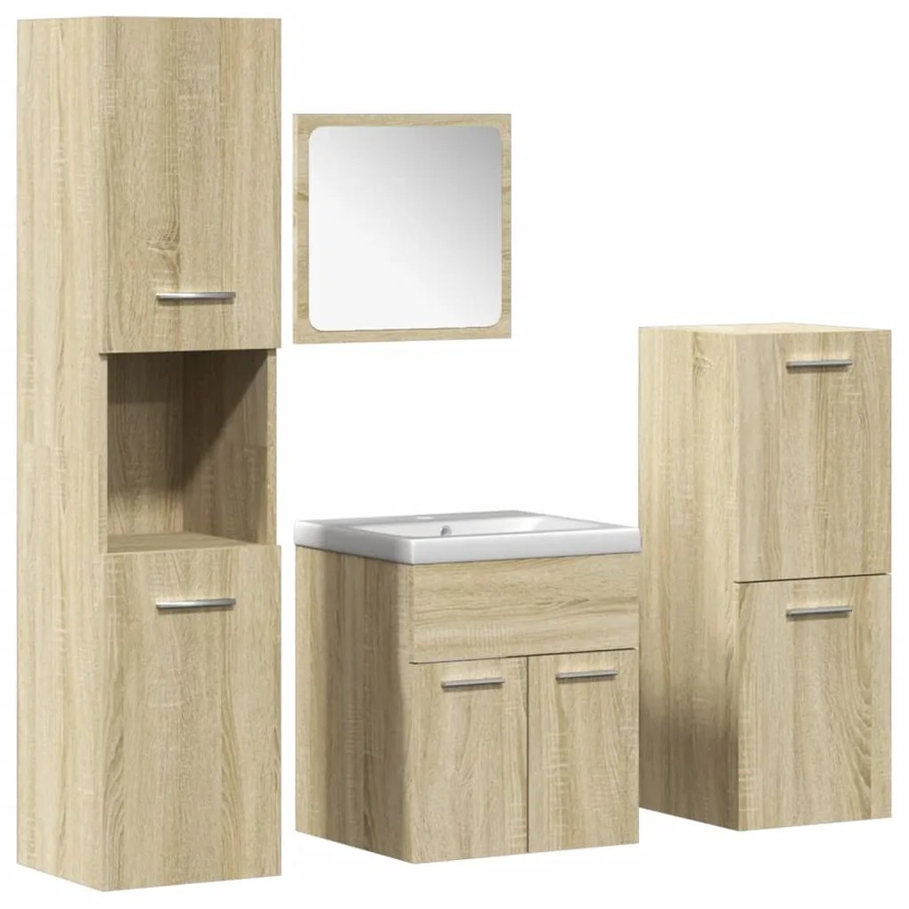 3325001 vidaXL Set mobilier de baie, 5 piese, stejar sonoma, lemn prelucrat