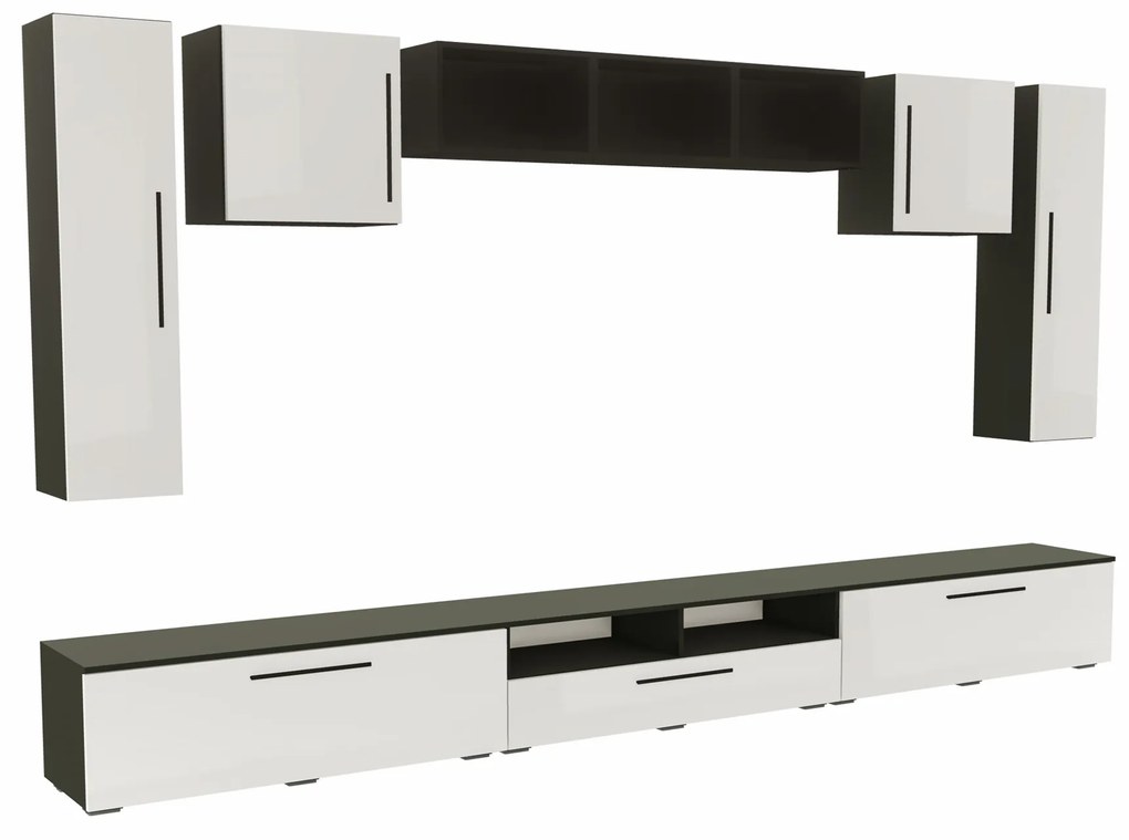 Living haaus Haga V2, Alb Lucios/Negru, MDF, L 360 cm