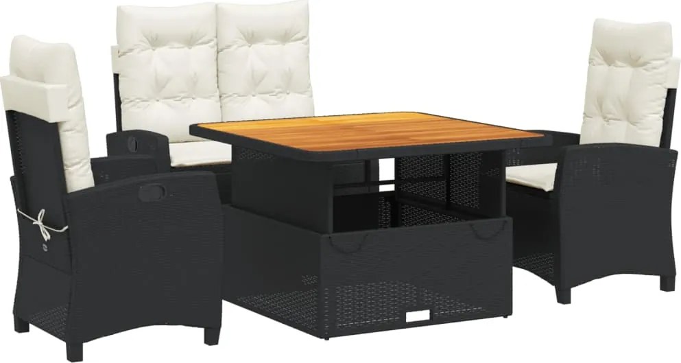 vidaXL Set mobilier de grădină cu perne, 4 piese, negru, poliratan
