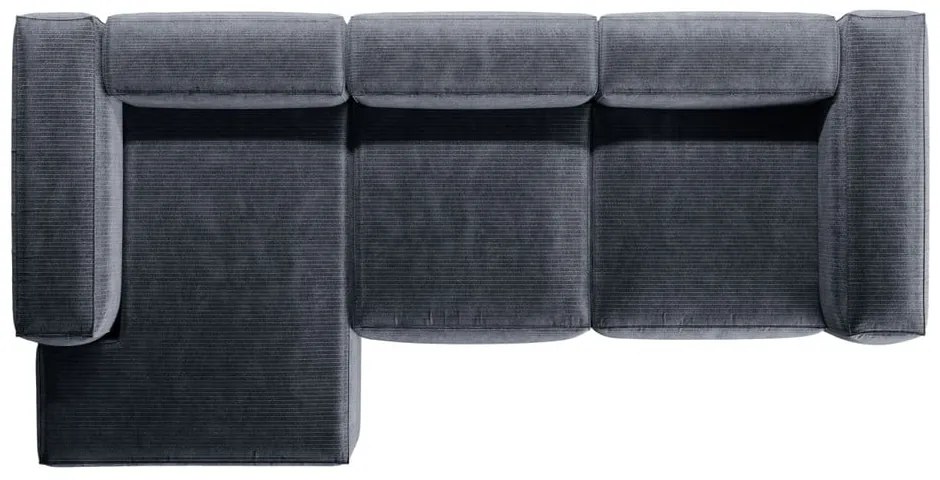 Colțar albastru prăfuit cu tapițerie din catifea reiată (cu colț pe partea stângă/cu șezlong) Bergamo – Cosmopolitan Design