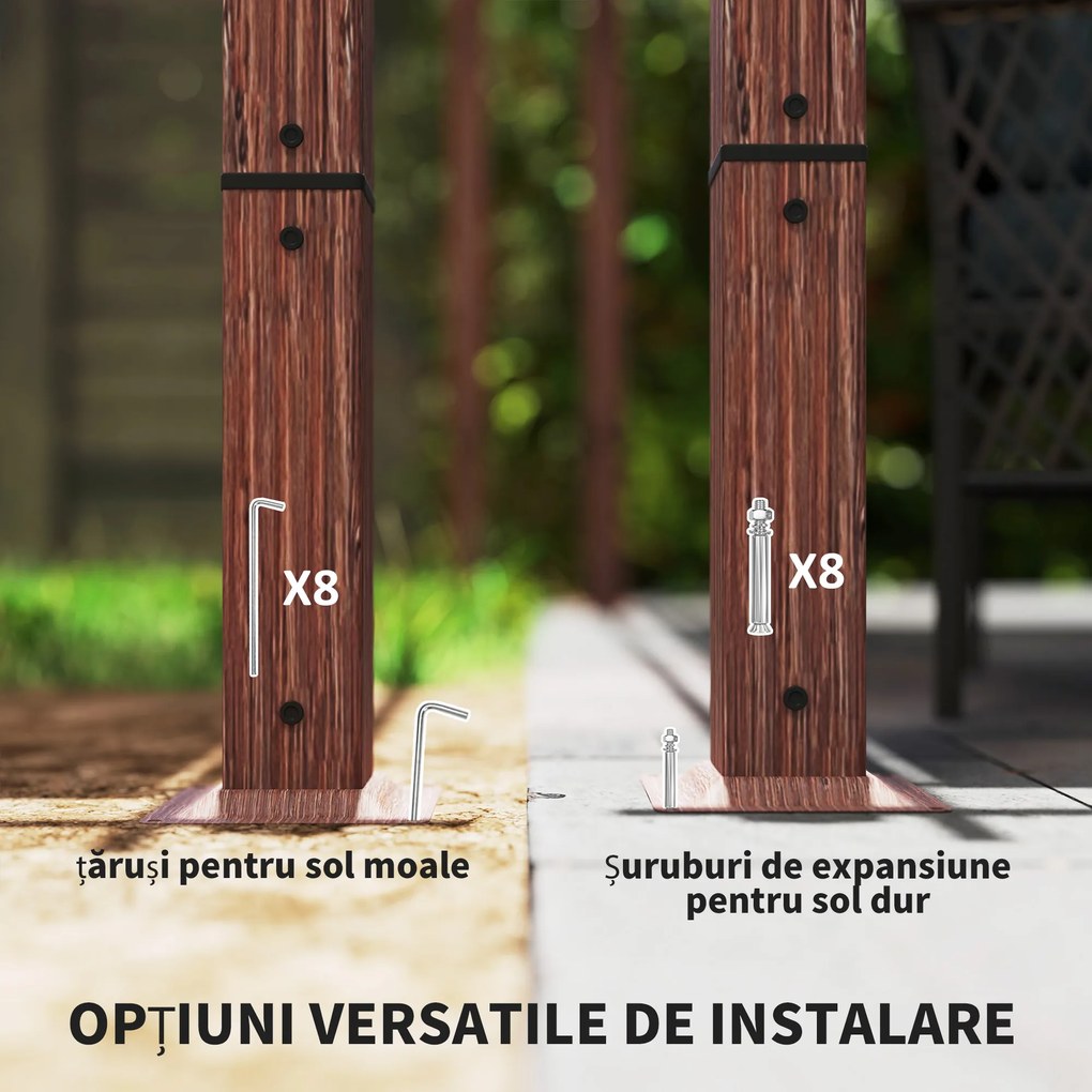 Outsunny Pergolă de Grădină cu Acoperiș Retractabil și Cadru din Aluminiu cu Aspect de Lemn, 382x300x232 cm, Lemn Natural | Aosom Romania