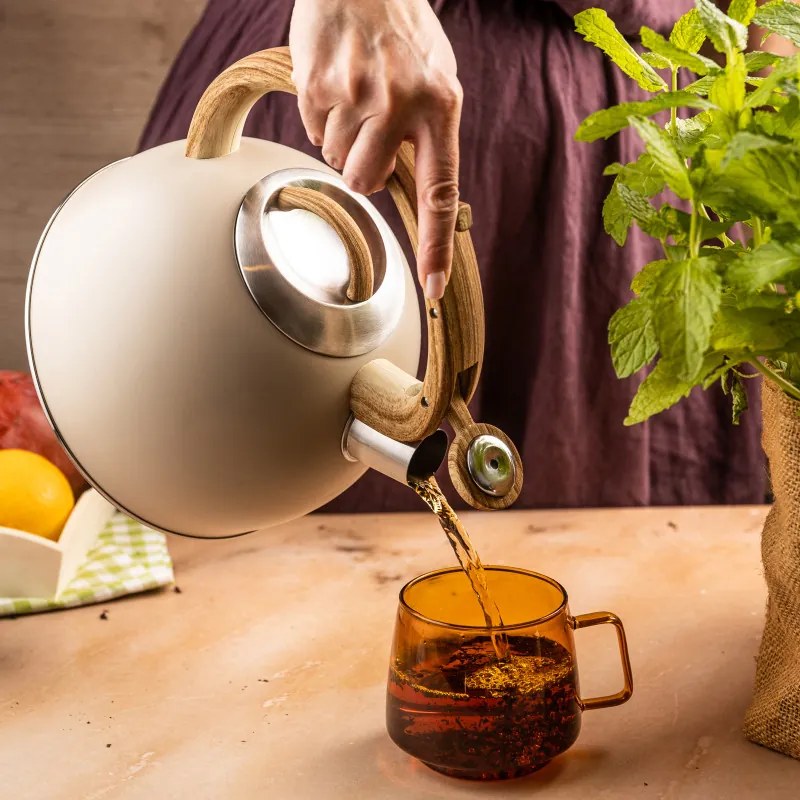 Ceainic cu fluier Klausberg KB 7913, 2.5 L, Maner cu efect de lemn, Inductie, Bej