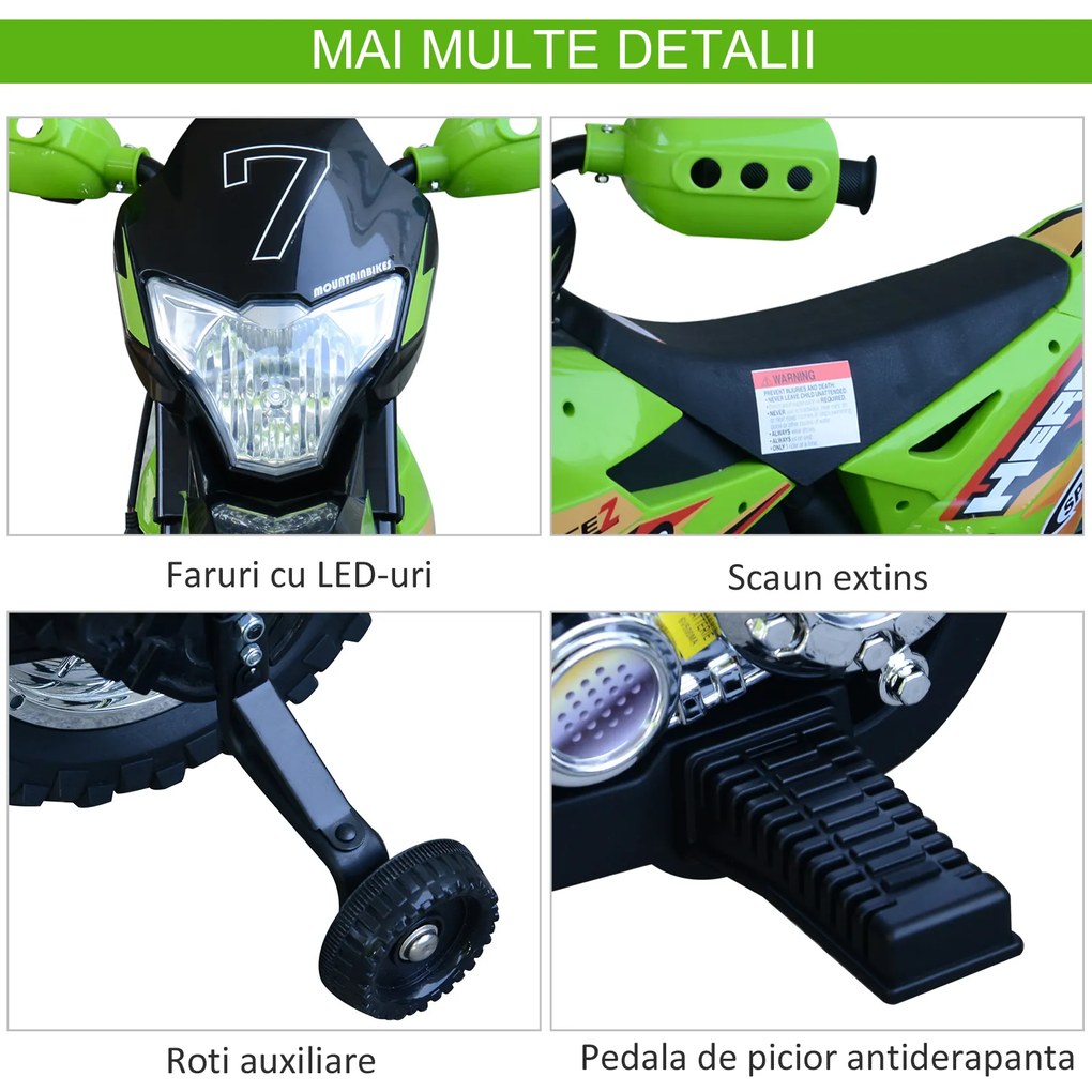 Motoreta MotoCross Electrica pentru Copii HOMCOM, 107x53x70cm | Aosom RO