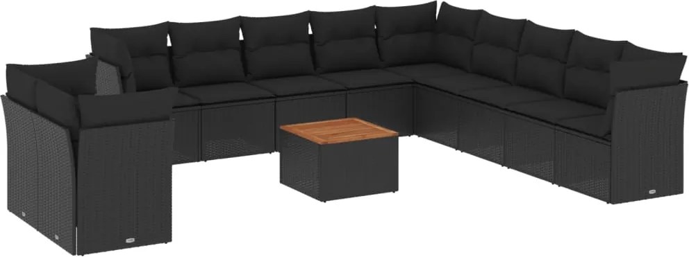 vidaXL Set canapele de grădină, 12 piese, cu perne, negru, poliratan