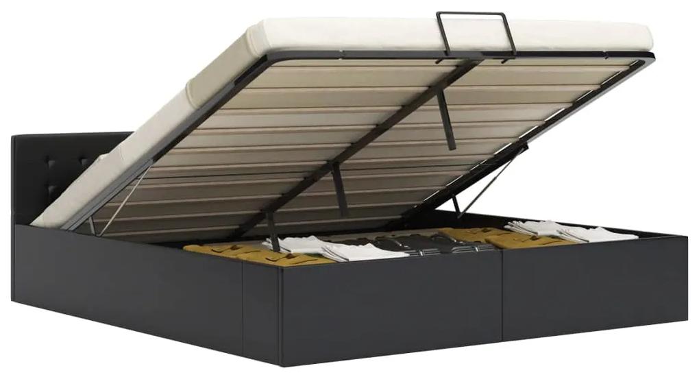 285515 vidaXL Cadru pat hidraulic cu ladă, negru, 180x200 cm, piele ecologică