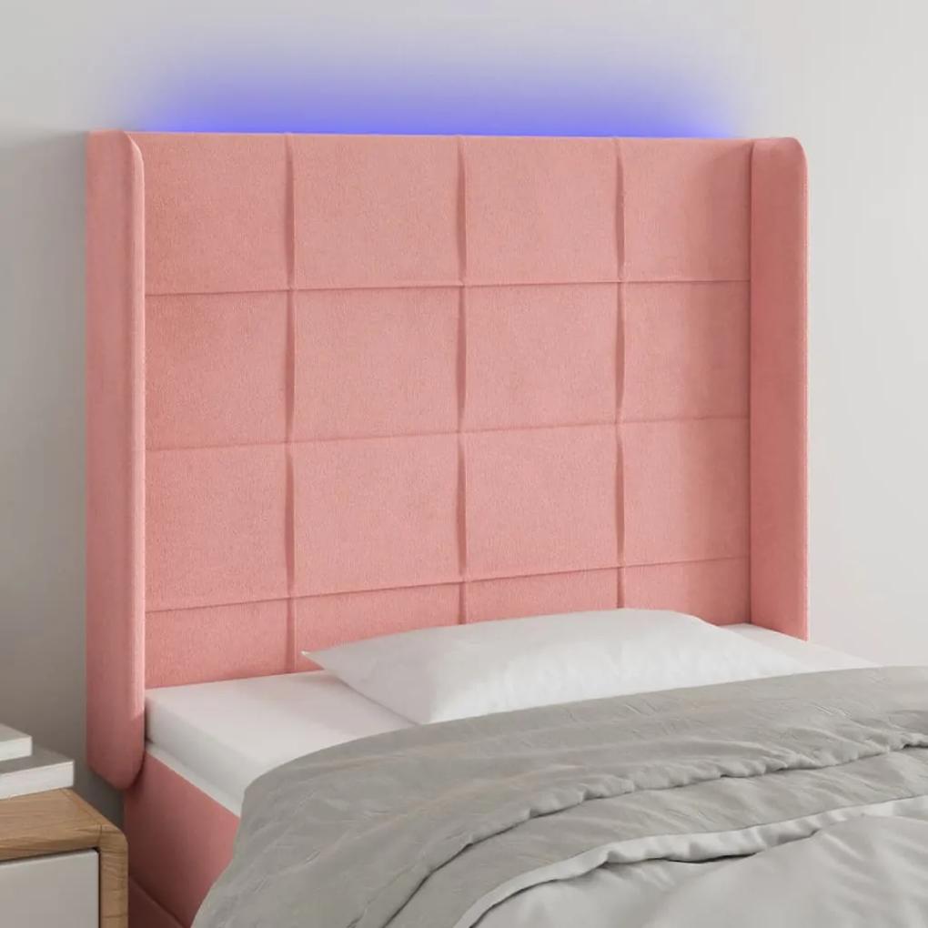 3124089 vidaXL Tăblie de pat cu LED, roz, 93x16x118/128 cm, catifea