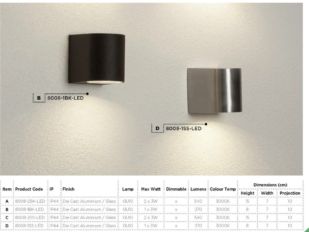 Aplica perete exterior IP44 Up and Down 8008-2BK-LED SRT