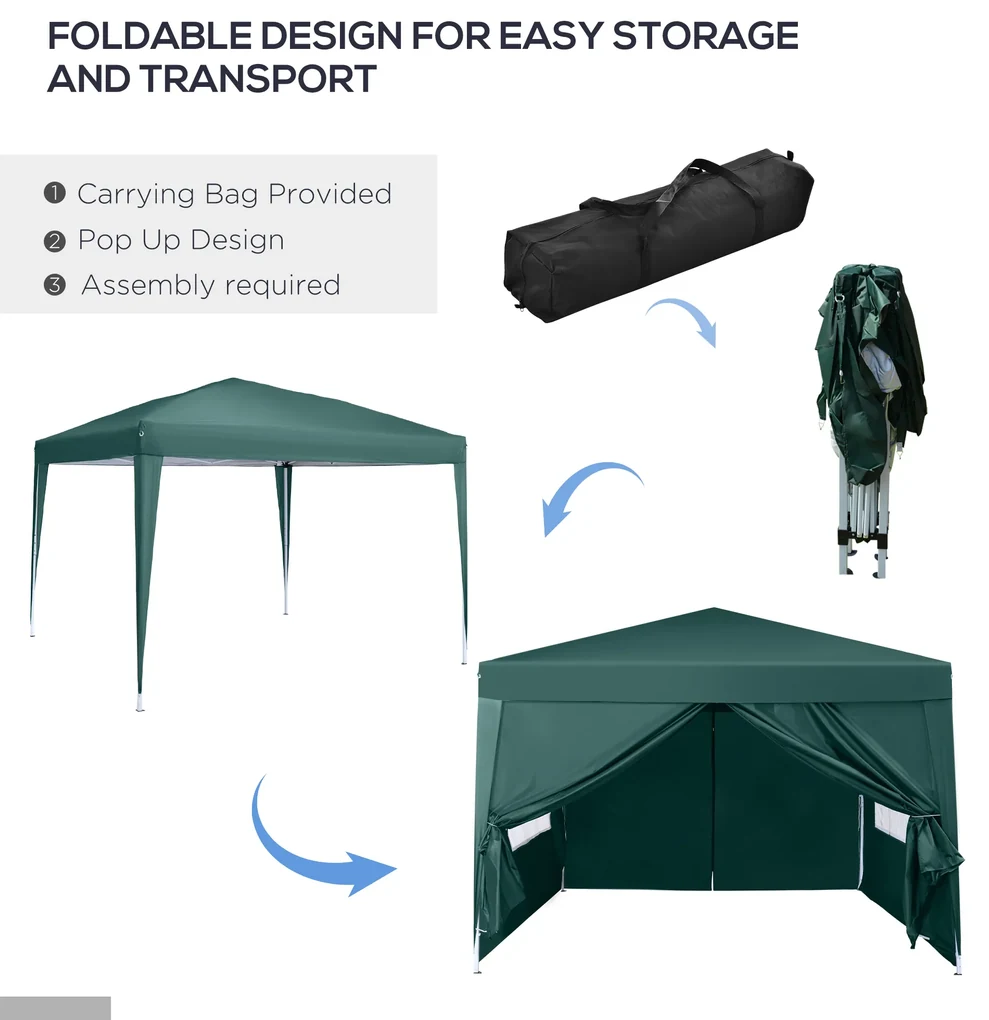 Foisor Impermeabil Outsunny cu Paneluri Laterale Pliabile 3x3m, Verde | Aosom RO