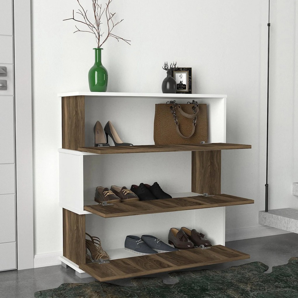 Comodă pentru pantofi Napolyon - White, Walnut