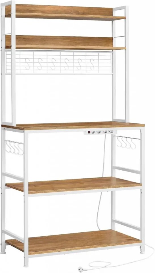 Etajera bucatarie cu 4 prize incluse, 80 x 40 x 170 cm, metal / PAL melaminat, maro / alb, Vasagle