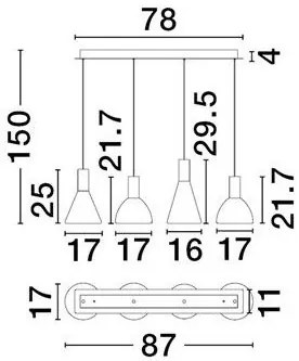 Lustra moderna cu 4 pendule LED, Metal, Sticla, Fumuriu, Voi