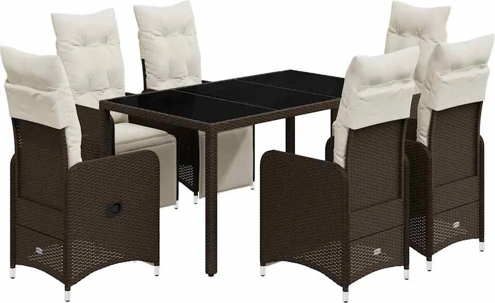 vidaXL Set bistro de grădină cu perne, 7 piese, maro, poliratan