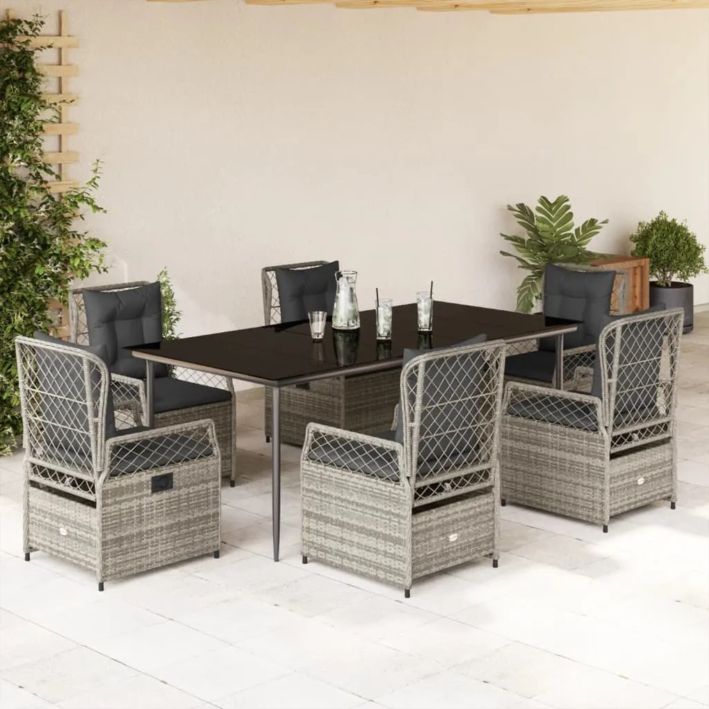 vidaXL Set mobilier de grădină cu perne, 7 piese, gri, poliratan