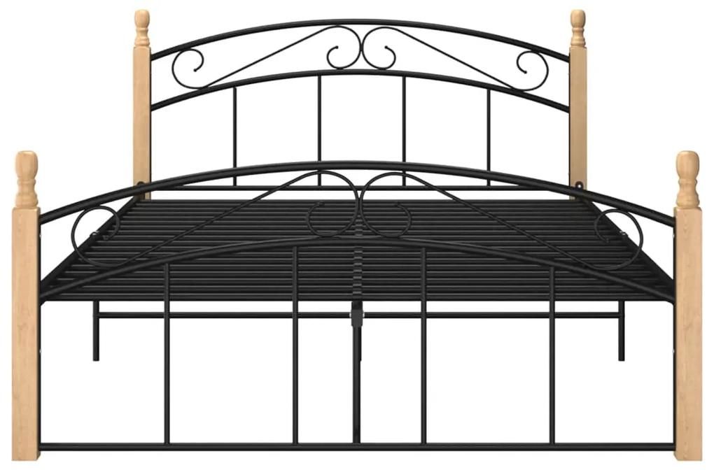 324928 vidaXL Cadru de pat, negru, 140x200 cm, metal și lemn masiv de stejar