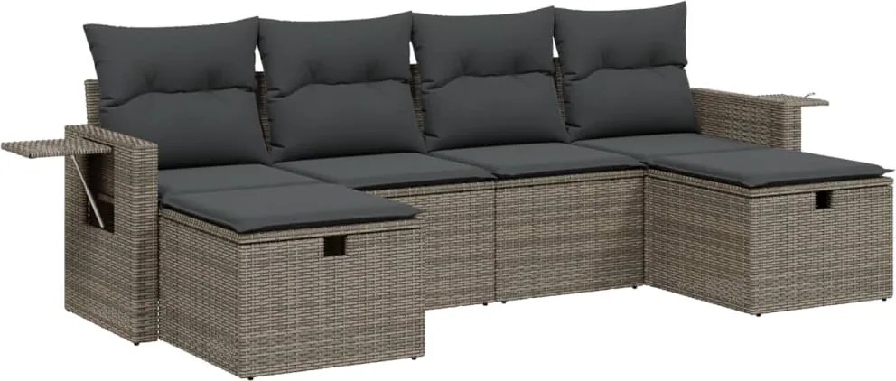 vidaXL Set mobilier grădină cu perne, 6 piese, gri, poliratan