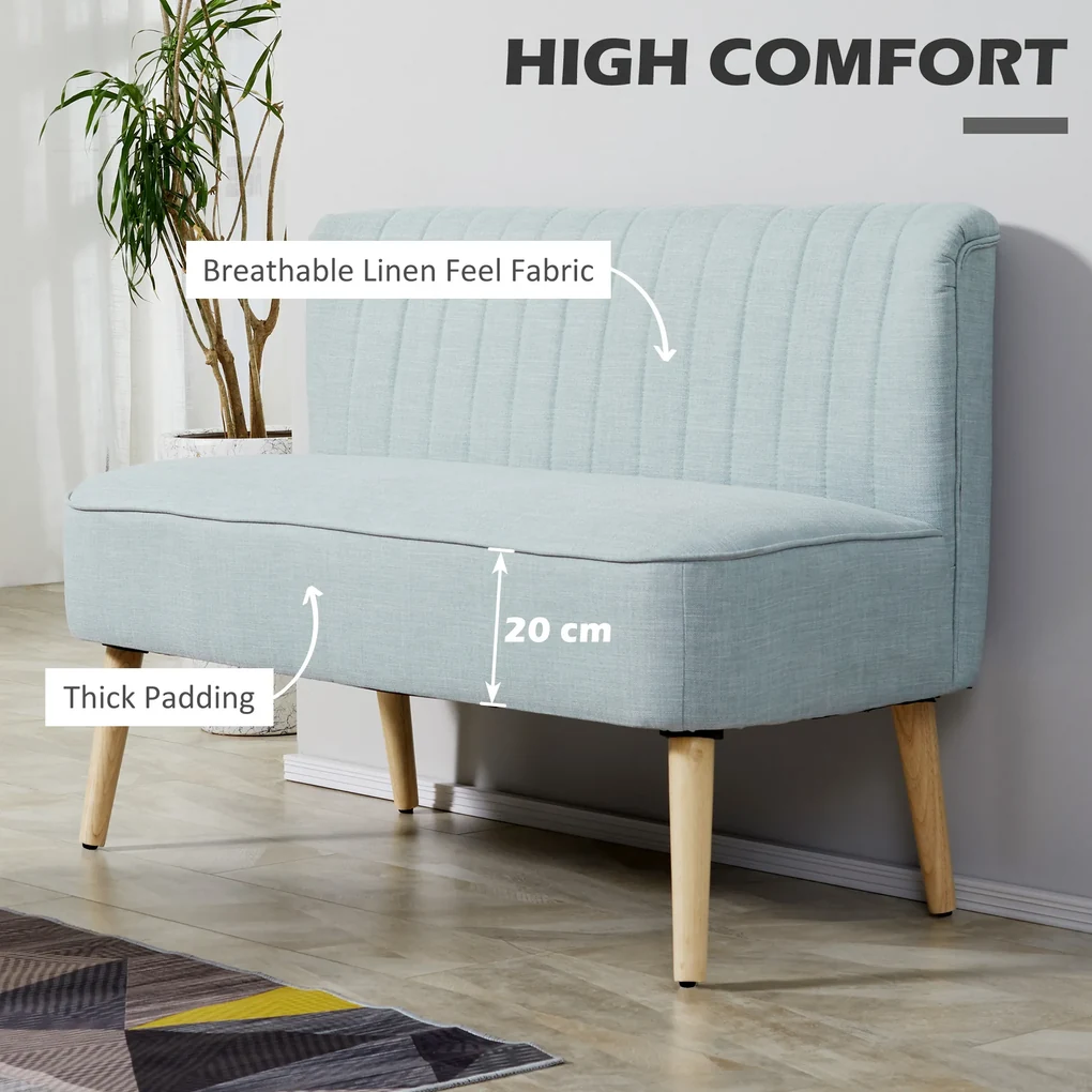HOMCOM Canapea cu 2 Locuri din Material Textil fără Brațe, Canapea  cu Picioare din Lemn, 117x56,5x77 cm, Verde | Aosom Romania