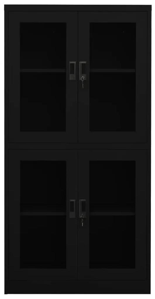 Dulap de birou, negru, 90x40x180 cm, otel sticla securizata 1, Negru, Negru