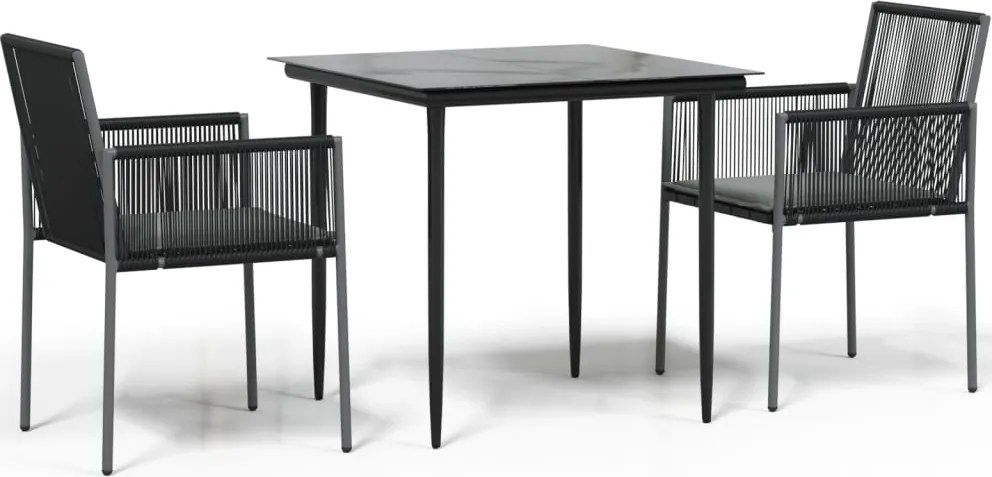 vidaXL Set mobilier grădină cu perne, 3 piese, negru, poliratan & oțel