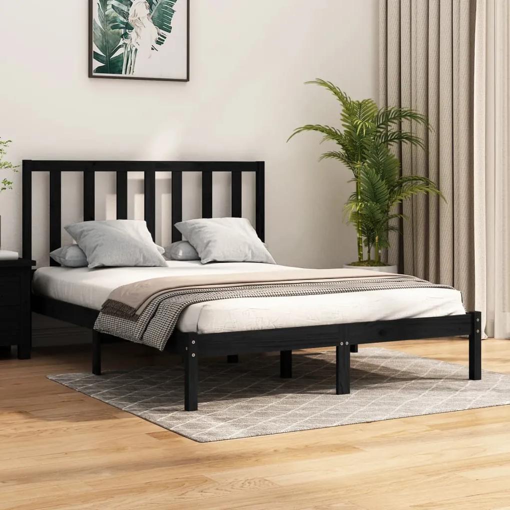 3105139 vidaXL Cadru de pat dublu, negru, 135x190 cm, lemn masiv de pin