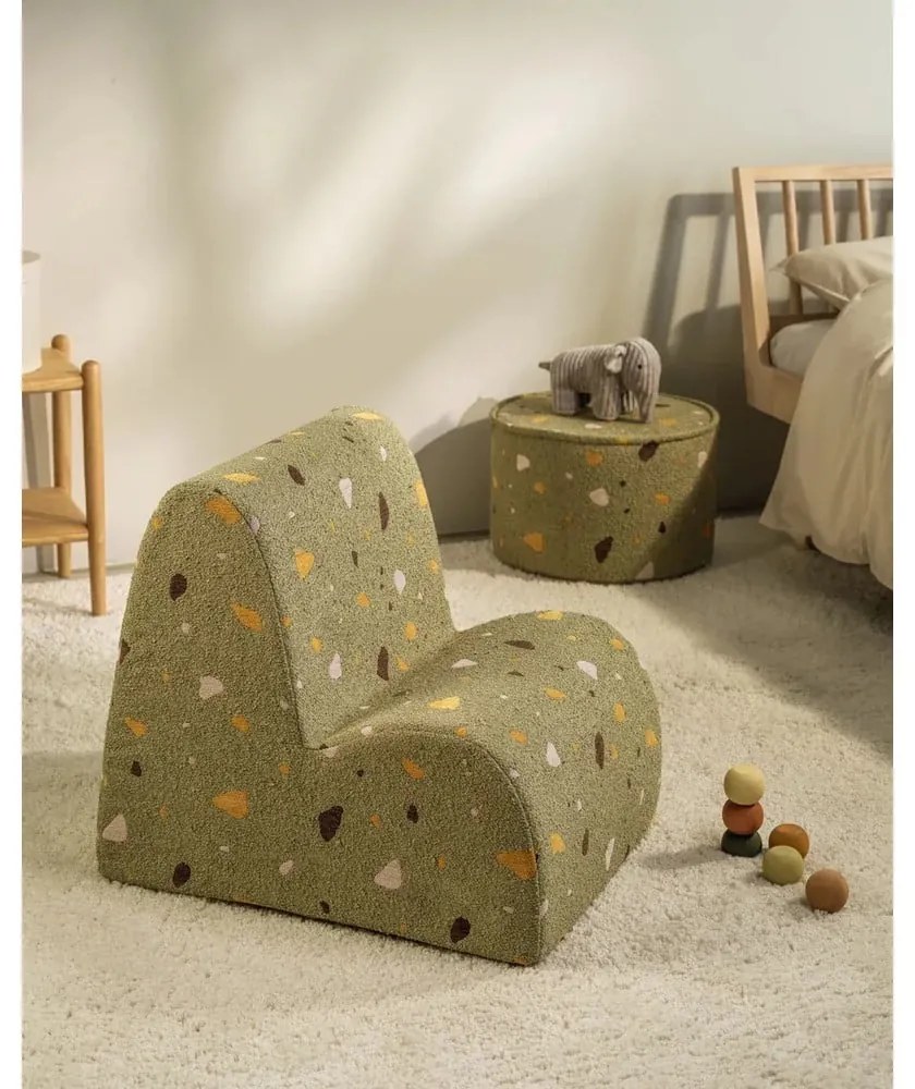 Fotoliu de copii verde cu tapițerie din țesătură bouclé/cu tapițerie din chenille Terrazzo Cloud – Wigiwama