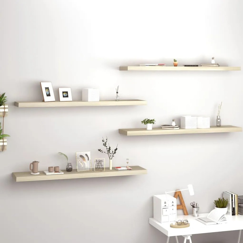 vidaXL Rafturi perete suspendate, 4 buc., stejar, 120x23,5x3,8 cm, MDF